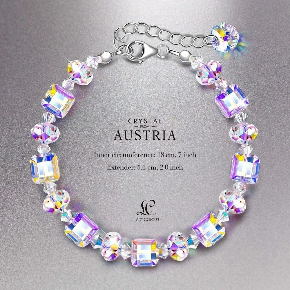 Women's Multi colour Sterling Silver Crystals Extension Packaged Bracelet